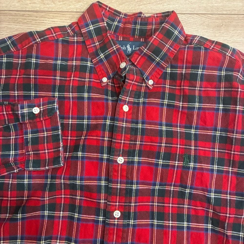Polo Ralph Lauren Men’s Classic Fit Red Green Plaid Button Down Shirt Size L
